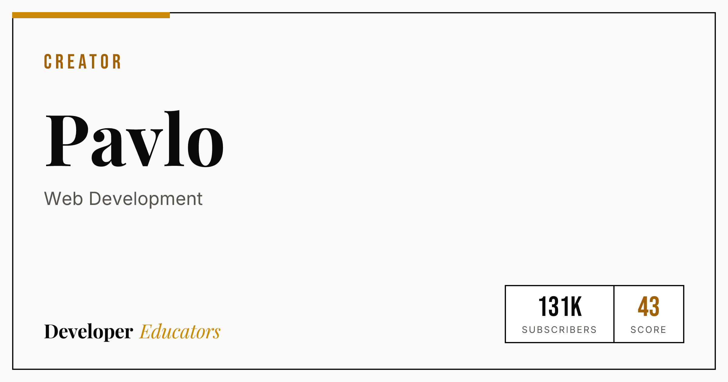 Pavlo - Web Development YouTube Channel | Developer Educators