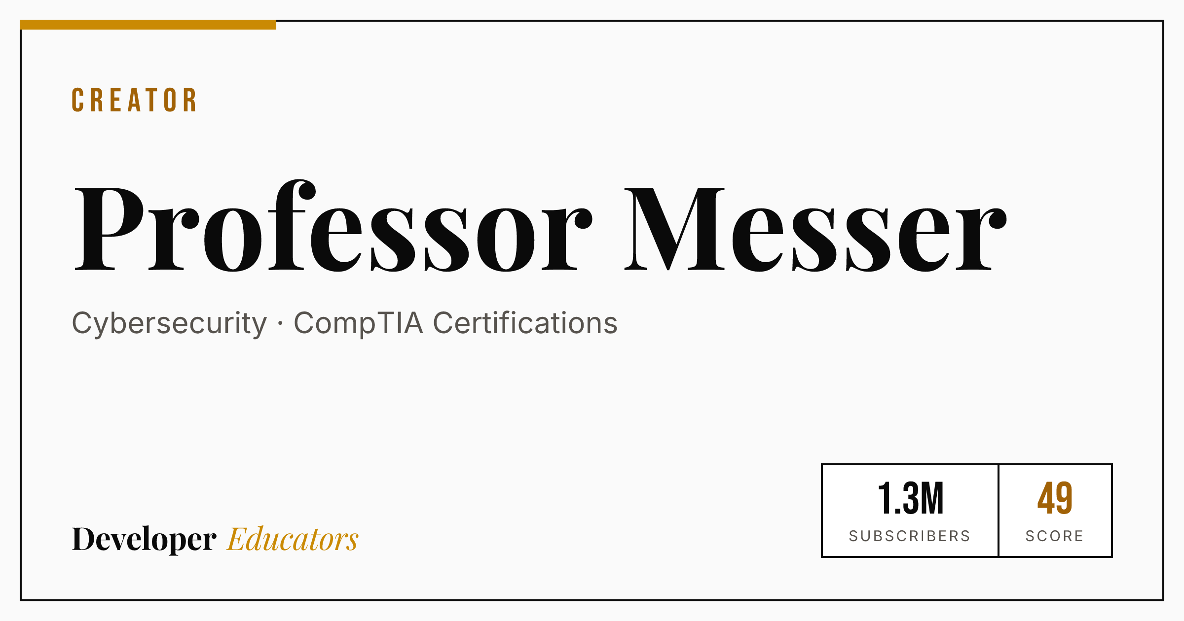 Professor Messer - Cybersecurity YouTube Channel | Developer Educators