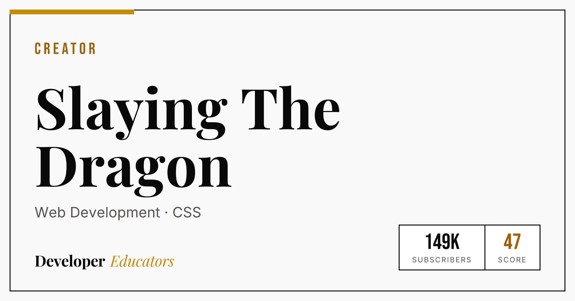 Slaying The Dragon - Web Development YouTube Channel | Developer Educators