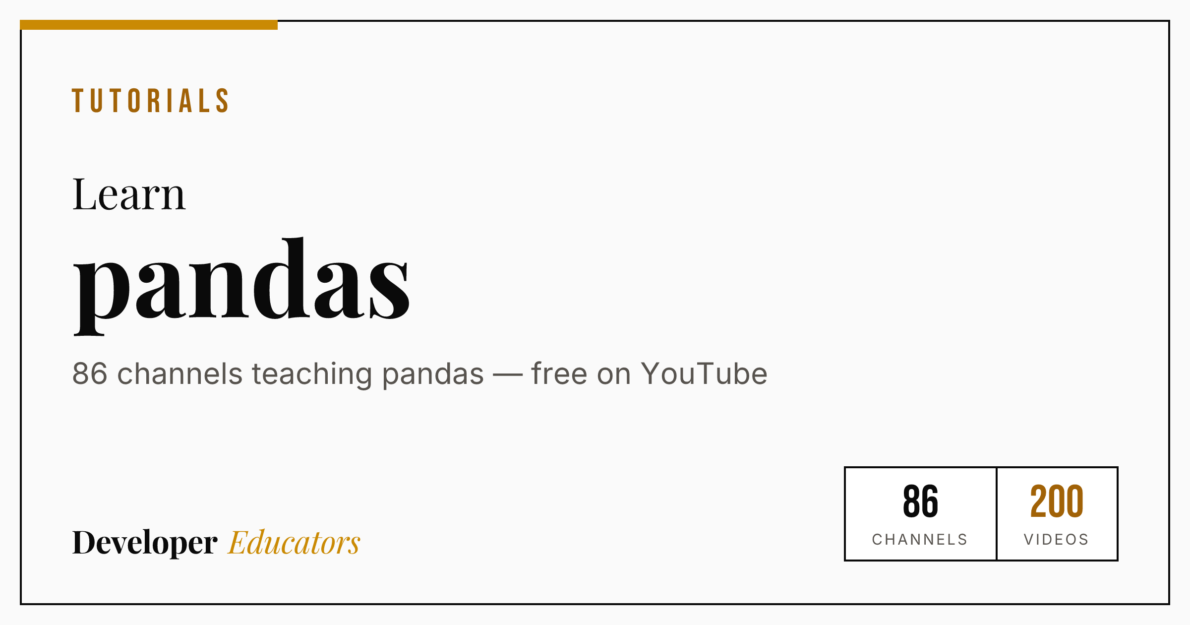 Best pandas YouTube Channels for Tutorials in 2026 (74 creators)